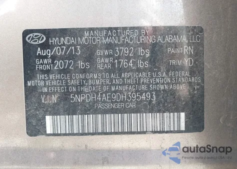 2013 Hyundai Elantra Limited из США, поврежденный, VIN 5NPDH4AE9DH395493